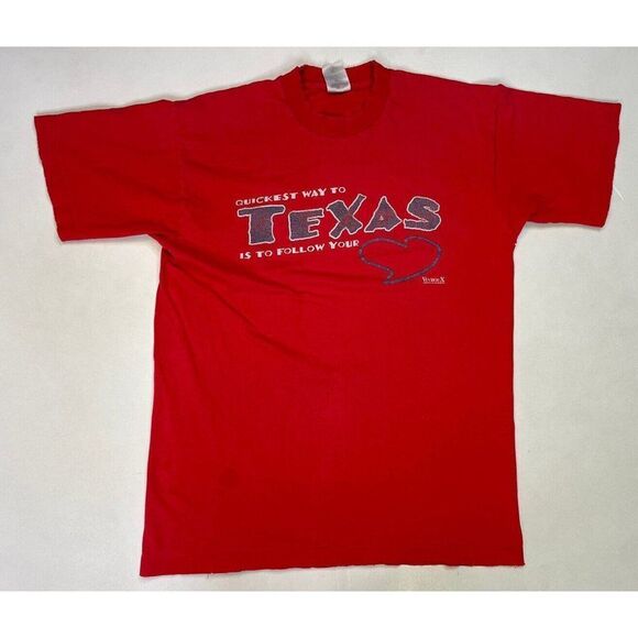 VINTAGE Quickest Way To Texas T-shirt Men Medium Red 90s Single Stitch - Picture 1 of 12